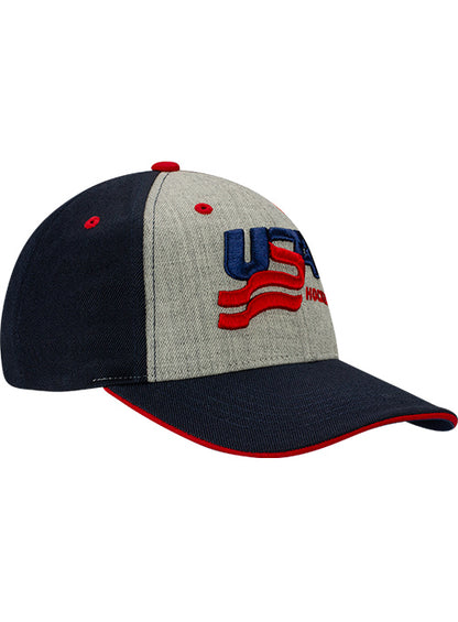 Youth USA Hockey Wool Blend Tri-Color Adjustable Hat - Angled Right View