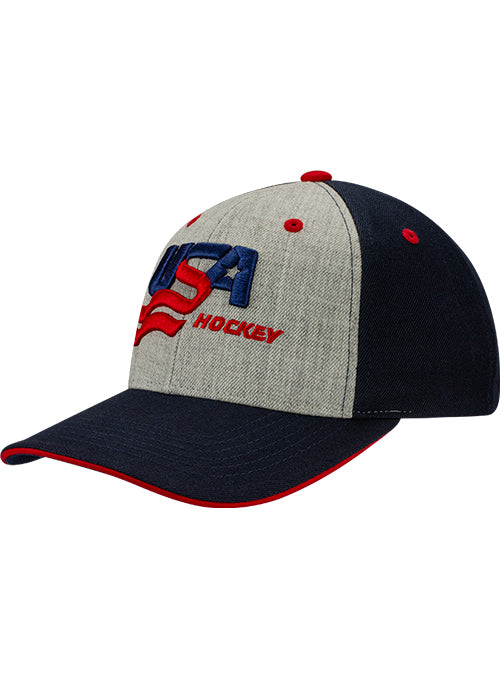 Youth USA Hockey Wool Blend Tri-Color Adjustable Hat - Angled Left View