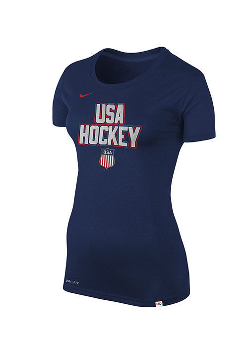 Ladies Nike USA Hockey Olympic Legend Dri-FIT T-Shirt in Navy - Front View
