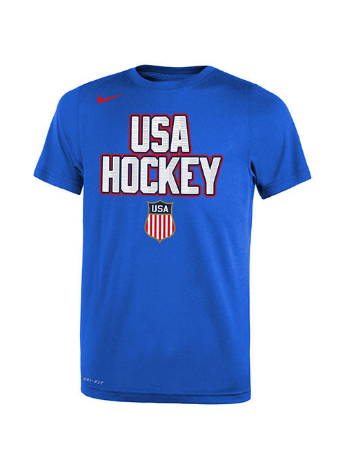 Youth Nike USA Hockey Olympic Legend Dri-FIT T-Shirt in Blue - Front View