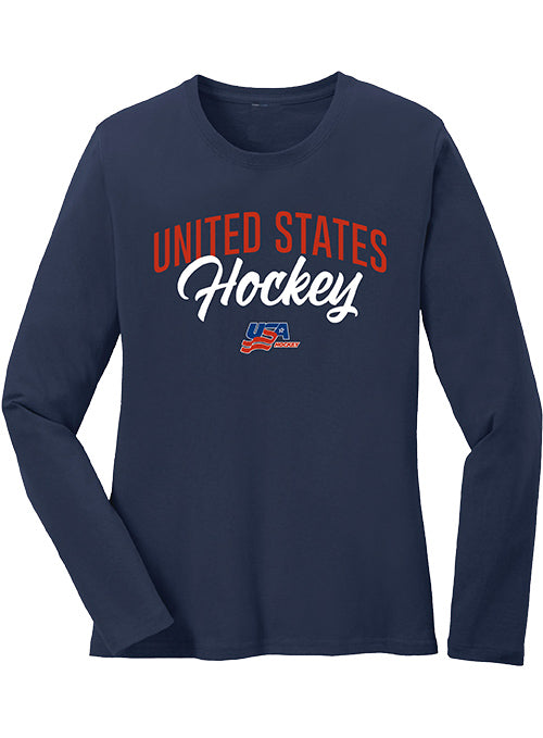 Ladies USA Hockey Arch Script Long Sleeve T-Shirt - Front View