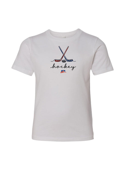 Youth USA Hockey Script Cross Sticks T-Shirt