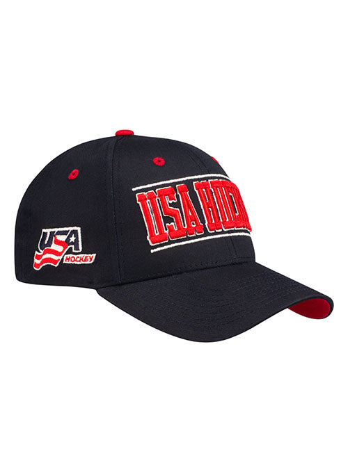 USA Hockey Citadel Structured Snapback Hat in Blue - Front/Side View
