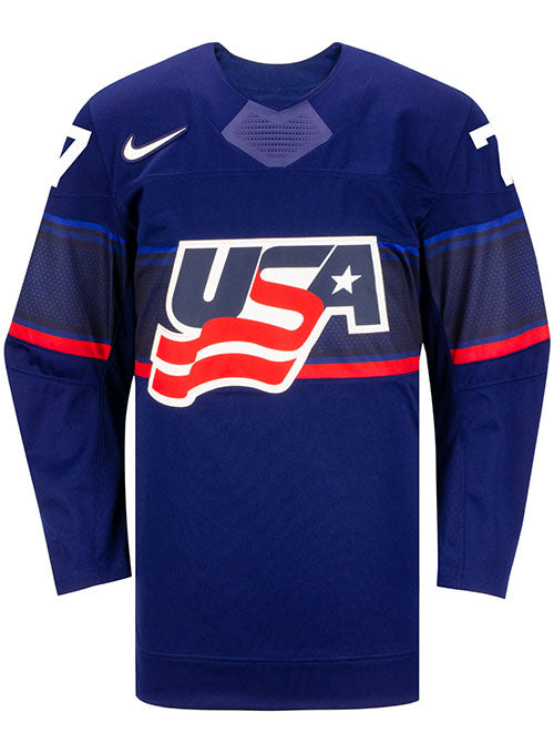 Nike USA Hockey Lacey Eden Away Jersey in Blue - Front View