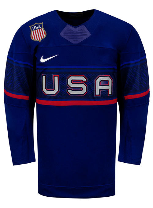 Nike USA Hockey Away 2022 Olympic Jersey in Navy - Front View