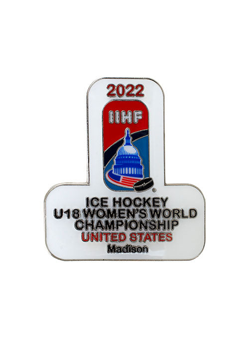 2022 IIHF Ice Hockey U18 World Championship Hatpin in White - Front View