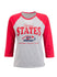 Ladies USA Hockey Arc & Star Logo 3/4 Sleeve Raglan T-Shirt in Gray and Red - Front View