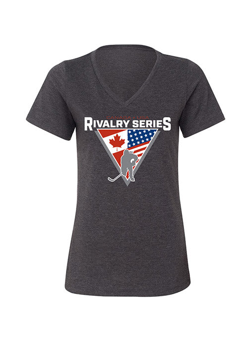 Ladies USA Hockey Rivalry Series V-Neck T-Shirt in Gray - Front View