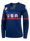 Ladies Nike USA Hockey Away 2022 Olympic Personalized Jersey in Navy - Front View
