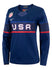 Ladies Nike USA Hockey Away 2022 Olympic Jersey in Navy - Front View