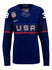 Ladies Nike USA Hockey Cayla Barnes Away 2022 Olympic Jersey in Blue - Front View