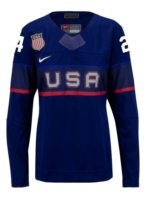 Ladies Nike USA Hockey Dani Cameranesi Away 2022 Olympic Jersey in Navy - Front View