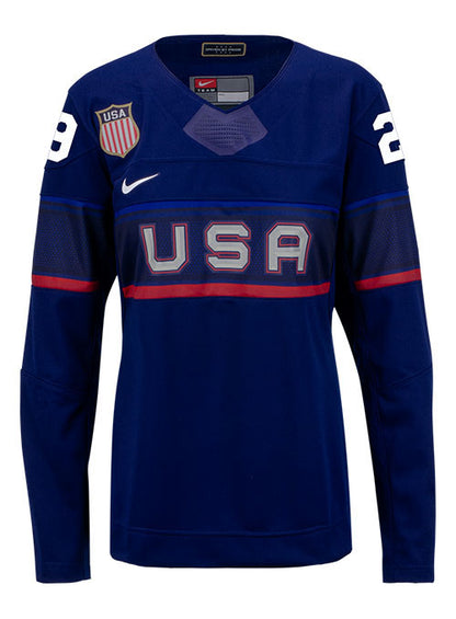 Ladies Nike USA Hockey Nicole Hensley Away 2022 Olympic Jersey in Navy - Front View
