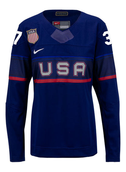 Ladies Nike USA Hockey Abbey Murphy Away 2022 Olympic Jersey in Navy - Front View