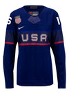 Ladies Nike USA Hockey Hayley Scamurra Away 2022 Olympic Jersey in Navy - Front View