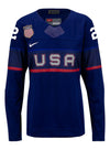 Ladies Nike USA Hockey Lee Stecklein Away 2022 Olympic Jersey in Navy - Front View