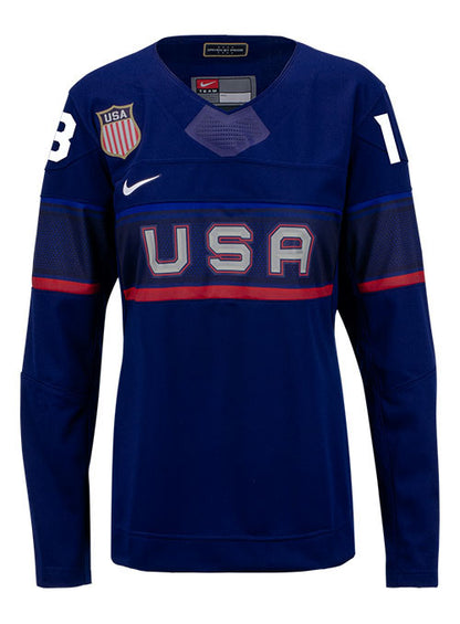 Ladies Nike USA Hockey Grace Zumwinkle Away 2022 Olympic Jersey in Navy - Front View