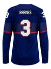 Ladies Nike USA Hockey Cayla Barnes Away 2022 Olympic Jersey in Blue - Back View
