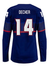 Ladies Nike USA Hockey Brianna Decker Away 2022 Olympic Jersey in Navy - Back View