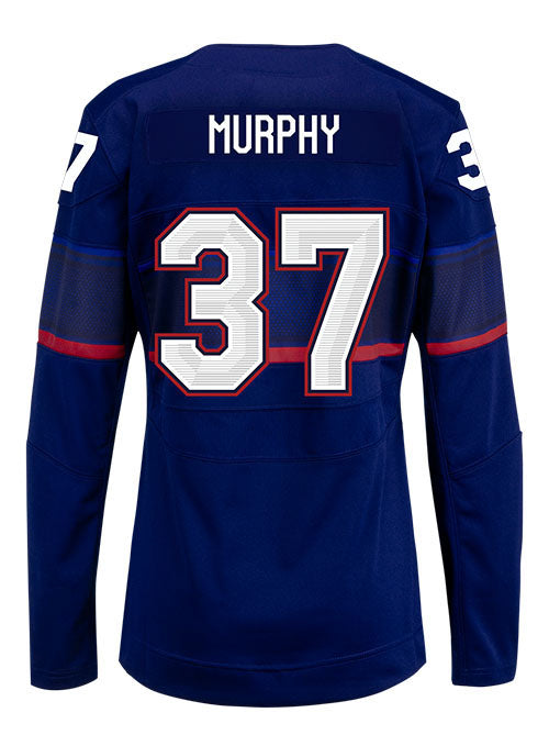 Ladies Nike USA Hockey Abbey Murphy Away 2022 Olympic Jersey in Navy - Back View