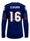 Ladies Nike USA Hockey Hayley Scamurra Away 2022 Olympic Jersey in Navy - Back View
