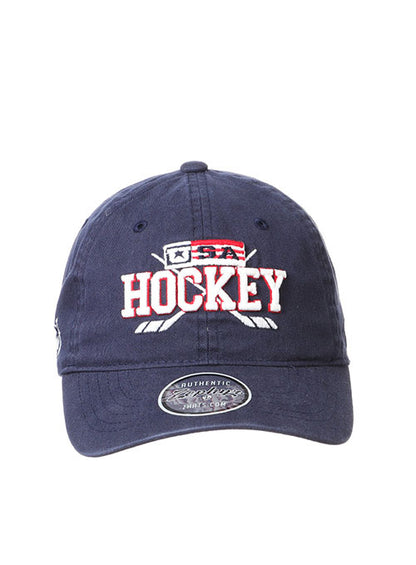 USA Hockey Scholarship Unstructured Adjustable Hat in Navy - Front View