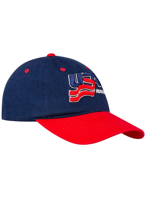 USA Hockey Two Tone Adjustable Hat in Navy and Red - Right View