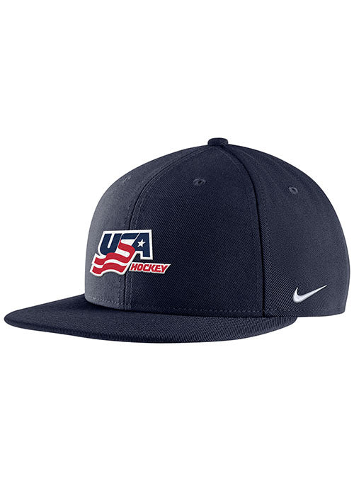 Nike USA Hockey Pro Flatbill Snapback Hat in Navy - Front View
