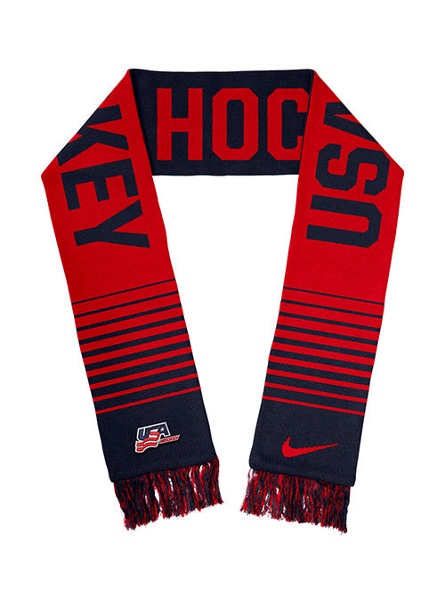 Nike USA Hockey Scarf in Red and Black - Front View