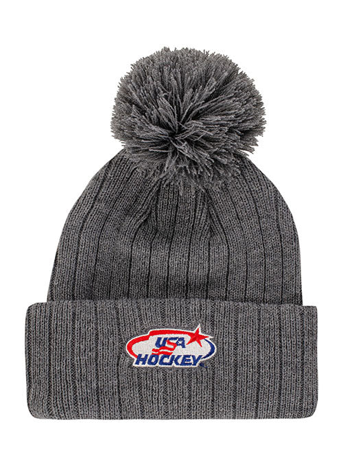 USA Hockey Primiary Logo Knit Beanie in Gray - Front View