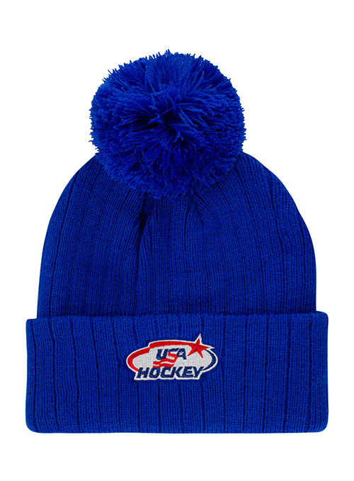 USA Hockey Primiary Logo Knit Beanie in Blue - Front View