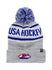 USA Hockey Bode Fleece-Lined Knit Beanie in Grey and Blue - Front View