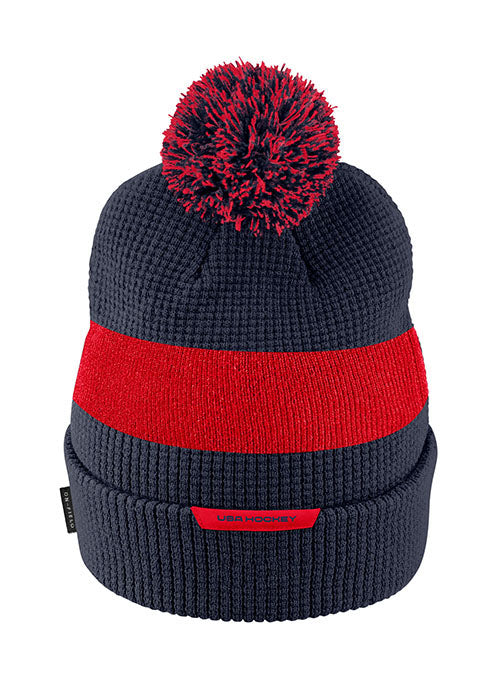 Nike USA Hockey Olympic Cuffed Pom Beanie in Black and Red - Back View