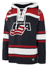 47 Brand USA Hockey Superior Lacer Hooded Sweatshirt in Red, White and Navy - Front View