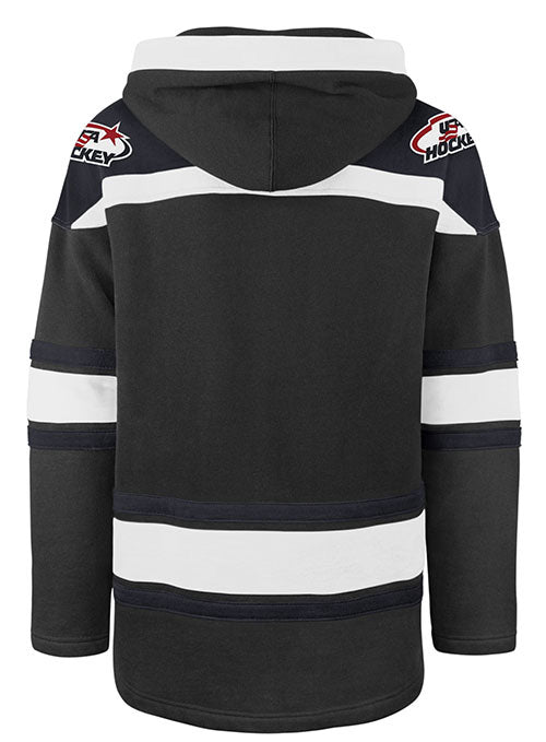 47 Brand USA Hockey Superior Lacer Hooded Sweatshirt in Black and White - Back View