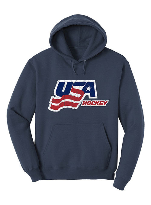 USA Hockey Secondary Logo Hooded Sweatshirt in Navy - Front View