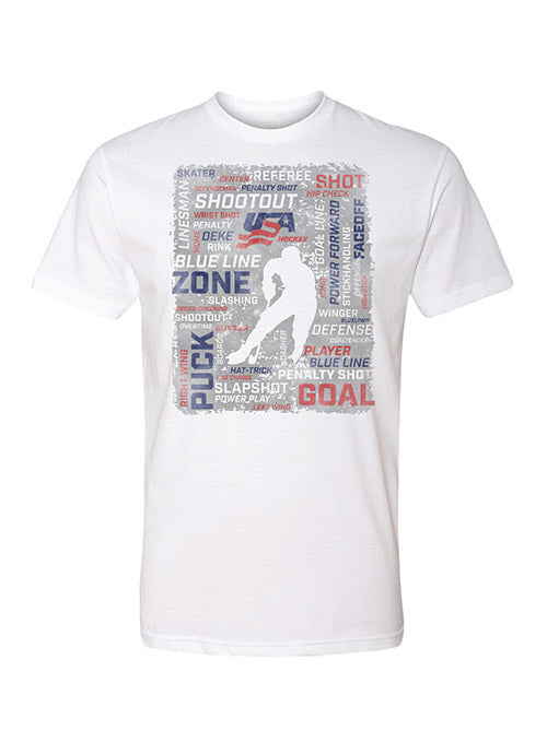 USA Hockey Terms Graphic T-Shirt in White - Front View