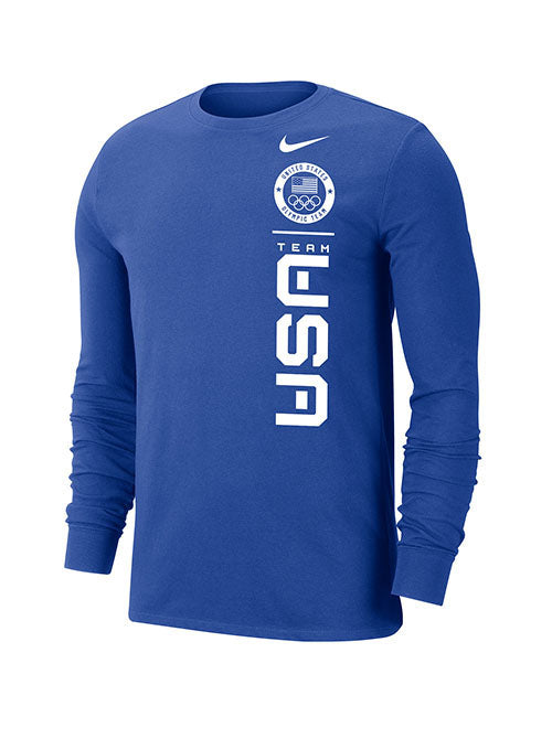 Nike 2022 Team USA Dri-FIT Cotton Long Sleeve T-Shirt in Blue - Front View