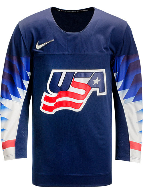 Nike USA Hockey Away Jersey in Blue - Front View