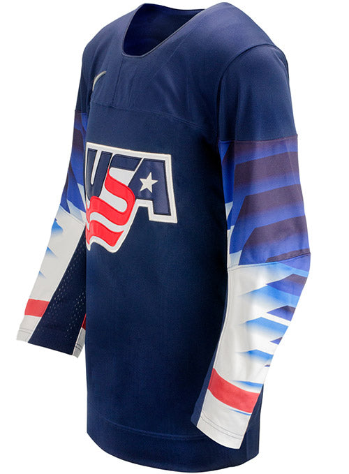 Nike USA Hockey Away Jersey in Blue - Left View