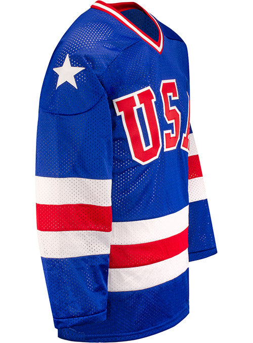 USA Hockey Miracle on Ice 1980 Replica Away Jersey in Blue - Right View