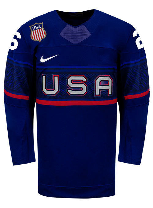 Nike USA Hockey Kendall Coyne Away 2022 Olympic Jersey in Navy - Front View