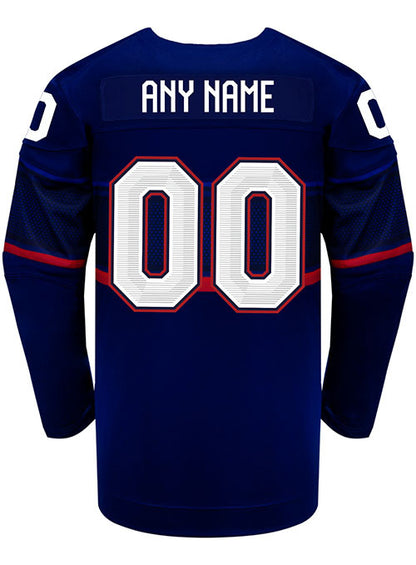 Nike USA Hockey Away 2022 Olympic Personalized Jersey in Navy - Back View