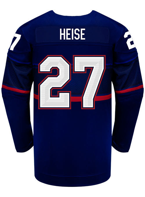 Nike USA Hockey Taylor Heise Away 2022 Olympic Jersey in Navy - Back View