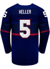 Nike USA Hockey Megan Keller Away 2022 Olympic Jersey in Blue - Back View