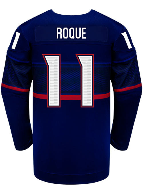 Nike USA Hockey Abby Roque Away 2022 Olympic Jersey in Navy - Back View