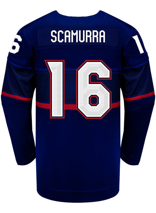 Nike USA Hockey Hayley Scamurra Away 2022 Olympic Jersey in Navy - Back View