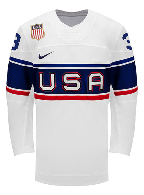 Nike USA Hockey Cayla Barnes Home 2022 Olympic Jersey in White - Front View