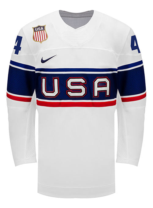 Nike USA Hockey Caroline Harvey Home 2022 Olympic Jersey in White - Front View
