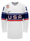 Nike USA Hockey Hilary Knight Home 2022 Olympic Jersey in White - Front View
